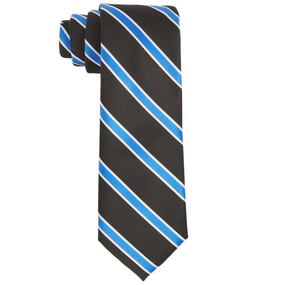 TAYION by Montee Holland Mens Tie Black Blue White Striped Necktie NWT